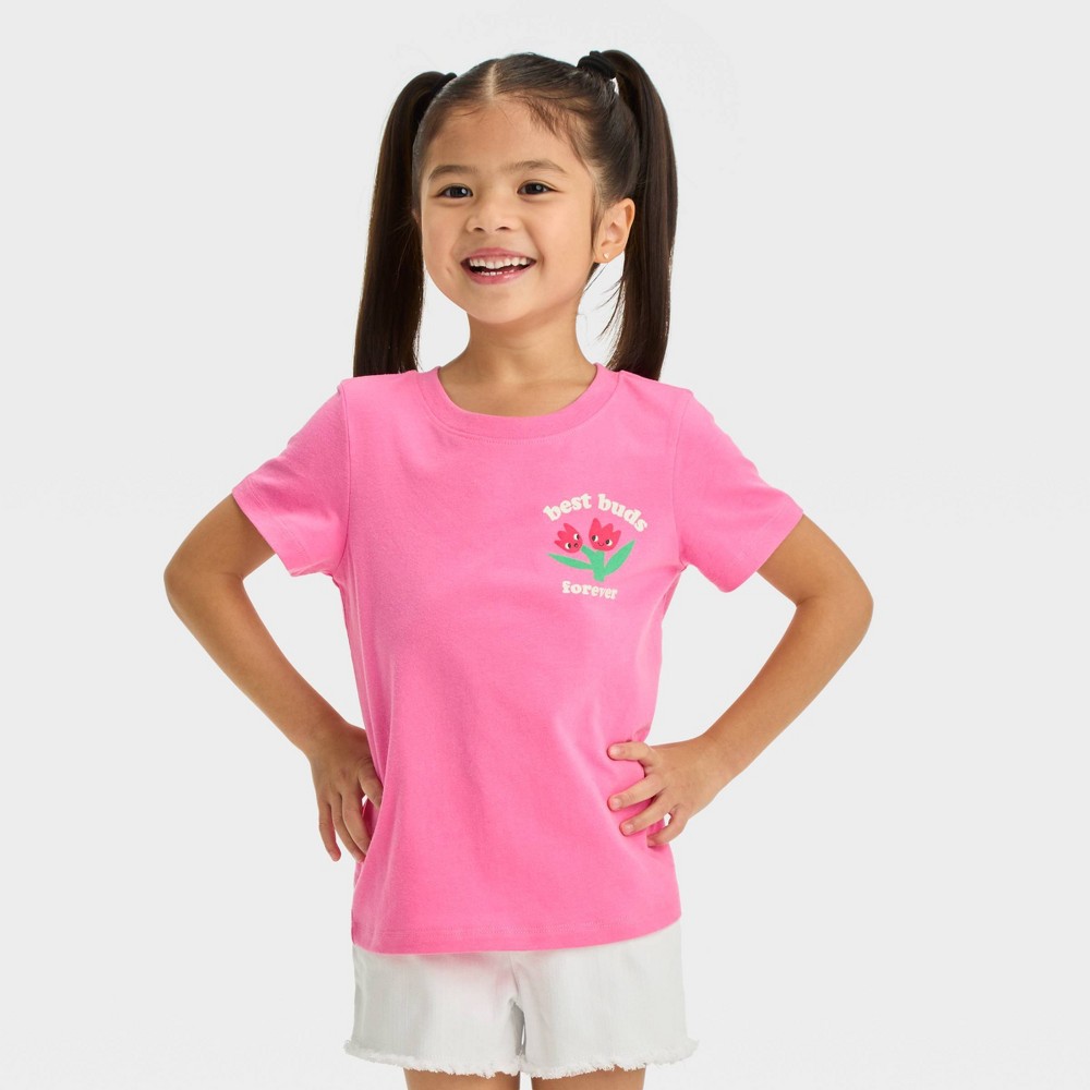 Toddler Girls' 'Best Buds' Short Sleeve T-Shirt - Cat & Jack™ Pink 5T