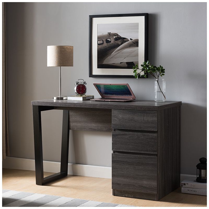 FC Design 47.25"W Two-Tone Home Office Writing Desk with 3 Drawers in Distressed Grey & Black Finish, 2 of 5