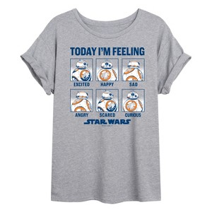 Women's Star Wars: The Force Awakens BB8 Moods Oversized Graphic T-Shirt - Heather Grey - Medium - 1 of 4