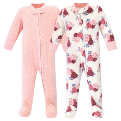 Image of Hudson Baby Infant Girl Fleece Zipper Sleep and Play 2pk, Floral, 3-6 Months