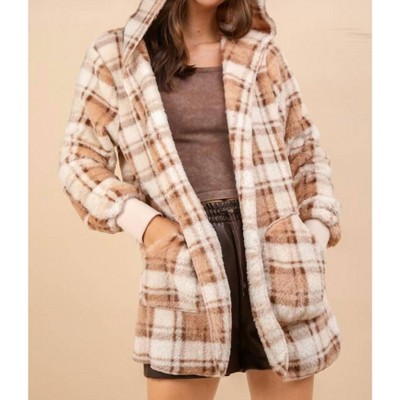 Women's Oversized Faux Fur Tunic Hooded Jacket - VERY J