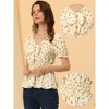 Allegra K Women's Summer Tie Neck Short Sleeve Smocked Waist Floral Print Blouses - 2 of 4