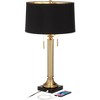 Possini Euro Design Wynne 30" Tall Large Traditional Glam End Table Lamps Set of 2 Dual USB Ports Gold Metal Black Shade Living Room Charging Bedroom - 3 of 4