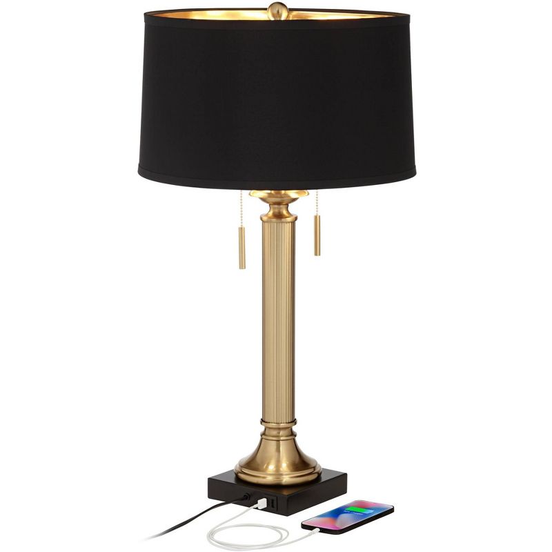 Possini Euro Design Wynne 30" Tall Large Traditional Glam End Table Lamps Set of 2 Dual USB Ports Gold Metal Black Shade Living Room Charging Bedroom, 3 of 10