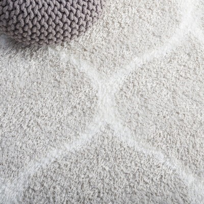 Silver and White Synthetic Shag Runner Rug