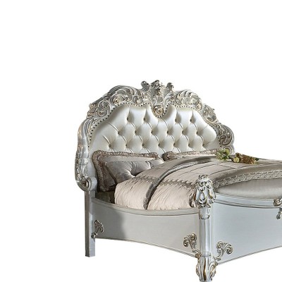 Vendome Queen Bed with Antique Pearl Finish and Tufted Upholstery