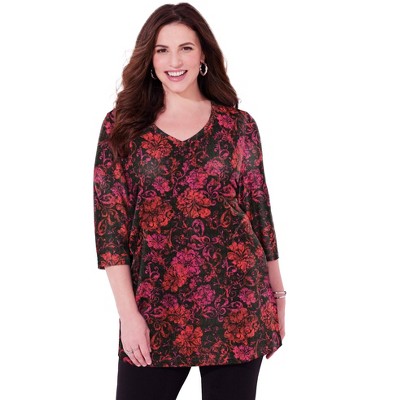 Catherines Women's Plus Size Easy Fit 3/4-Sleeve V-Neck Tunic