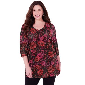 Catherines Women's Plus Size Easy Fit 3/4-Sleeve V-Neck Tunic - 1 of 4