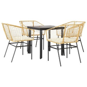 vidaXL 5 Piece Patio Dining Set with Cushions Brown and Cream White Poly Rattan Glass - 31.5" x 31.5" x 29.1" - 1 of 4