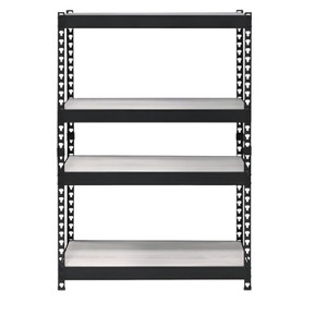 HomeRoots 48" Black And Natural Metal and Wood Adjustable Four Tier Bookcase - 1 of 4