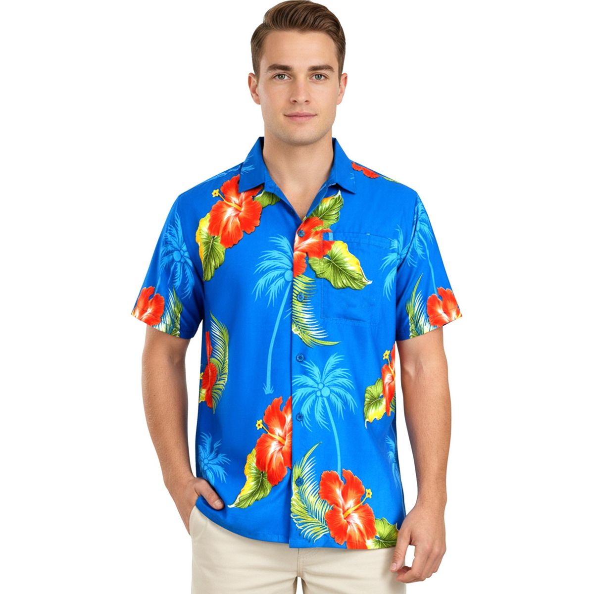 LA LEELA Mens Hawaiian Shirts Short Sleeve Button Down Shirt Men's Party Shirts Casual Vacation Summer Tropical Island Shirts Funny 4XL Blue,Tree