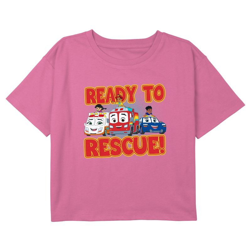 Girl's Firebuds Ready to Rescue Cars Crop T-Shirt, 1 of 4