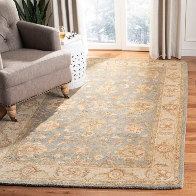 Heirloom Blue & Beige Hand-Tufted Wool Square Rug