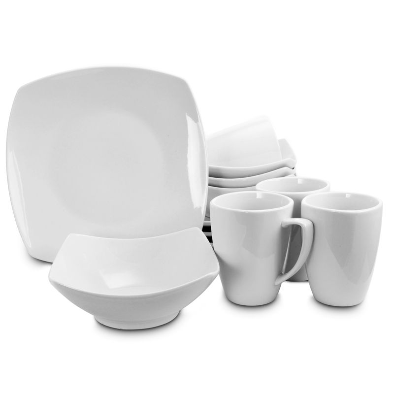 Zen Buffetware 12 pc Dinnerware Set - Square - White - Fine Ceramic - GBX, 1 of 6
