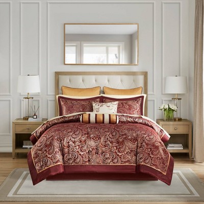 King Red Jacquard Cotton 12-Piece Comforter Set