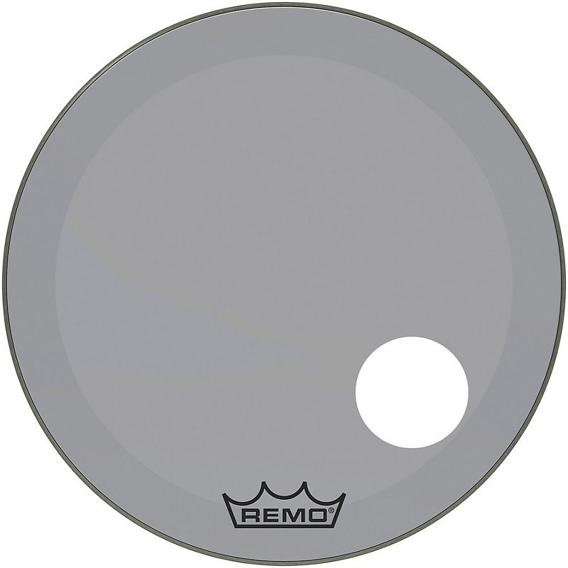 Remo Powerstroke P3 Colortone Smoke Resonant Bass Drum Head with 5" Offset Hole, 1 of 3