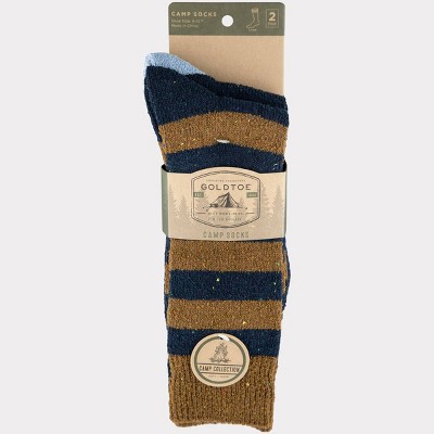 Signature Gold by GOLDTOE Men's Boucle Nep Striped Boots Socks 2pk - Bison/Navy 6-12.5