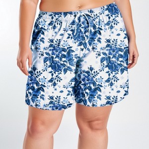 Calypsa Women's Plus Size Chlorine Resistant 7" Board Shorts - 1 of 4