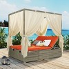 Outdoor Wicker Patio Daybed with Curtain, Sunbed Lounger with Adjustable Backrest, Sunbed with Iron Frame and Foam Cushions–Cuddlewood - 2 of 4