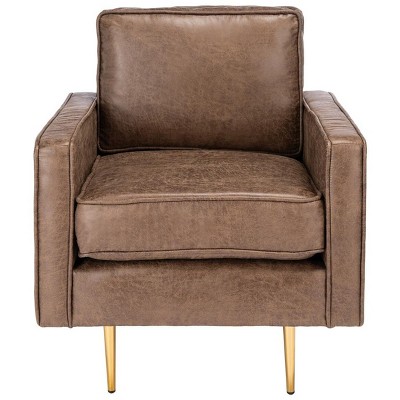 Rustic Brown Leather Accent Chair with Gold Metal Legs