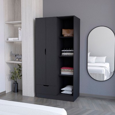 TIRAMISUBEST Black Cimarron 2-Door Armoire with Open Compartment Black - Four Roomy Storage Shelves (15.9"H x 14.3"W)