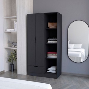 TIRAMISUBEST Black Cimarron 2-Door Armoire with Open Compartment Black - Four Roomy Storage Shelves (15.9"H x 14.3"W) - 1 of 4