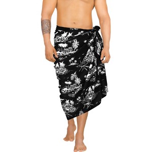 LA LEELA Men's Pareo Beach Sarong Party Wraps One Size Black - 1 of 4