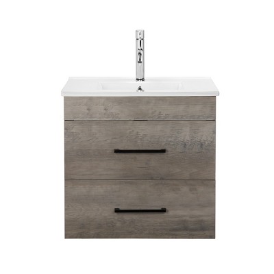 GlasFlength Bathroom Storage Cabinets Modern Wall Mounted Vanity with Double Drawers and Mirror for Contemporary Bathrooms, Gray, 31.5"*17.7"*18.9"