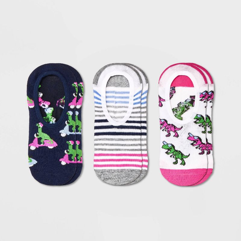 Women&#39;s Dinosaur 3pk Liner Socks - Xhilaration&#8482; Navy/White/Pink 4-10, 1 of 5