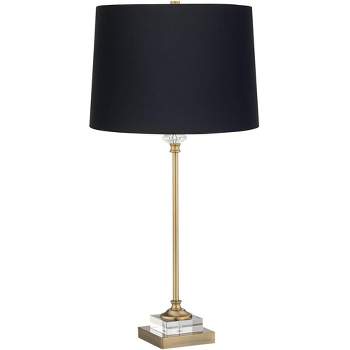 Regency Hill Julia 29 1/2" Tall Skinny Buffet Glam Luxe End Table Lamp Gold Finish Metal Crystal Single Black Shade Living Room Bedroom Bedside