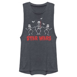 Juniors Womens Star Wars Halloween Vader Skeletons Festival Muscle Tee - 1 of 4