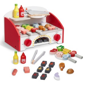 VEVOR Kids BBQ Grill Playset, Wooden Grill Playset With Realistic Carbon Fire, Wooden Play Food Kitchen Accessory (26 PCS) - 1 of 4