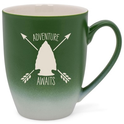 100 North Arrow Head 10 Ounce Green and White Two Toned Ombre, Comfortably Fits Your Hands, Ceramic Tea Coffee Cup Mug, Adventure Awaits