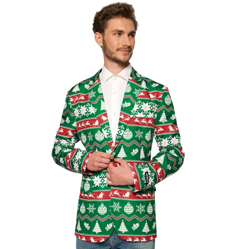Suitmeister Men's Christmas Blazer - Christmas Green Nordic Jacket - Green, 1 of 6