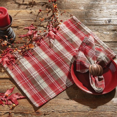 Red and Cream Plaid Cotton Table Runner 13" x 36"
