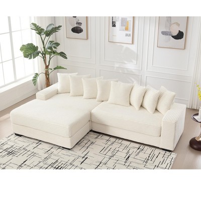 NicBex Couches for Living Room 2-Piece L-Shaped Sofa Corduroy Upholstered Sofa Left Chaise Daybed with Armrests and 8 Throw Pillows