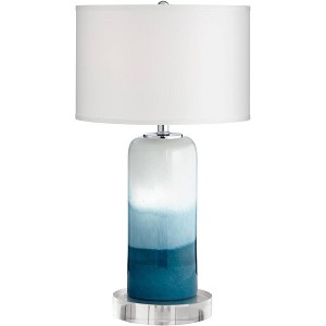 Possini Euro Design Roxanne Coastal Table Lamp with Round Riser 26 1/4" High Blue Glass LED Nightlight Drum Shade for Bedroom Living Room Nightstand - 1 of 4