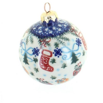 Blue Rose Polish Pottery Christmas Bounty Large Christmas Ball