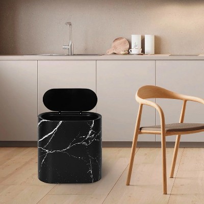 LunaLulinlk 3 Gallon Trash Can with Lid, Black Marble Double-decker Wastebasket for Bathroom Bedroom Kitchen Office