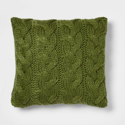 Chunky Cable Knit Square Throw Pillow Green - Threshold™