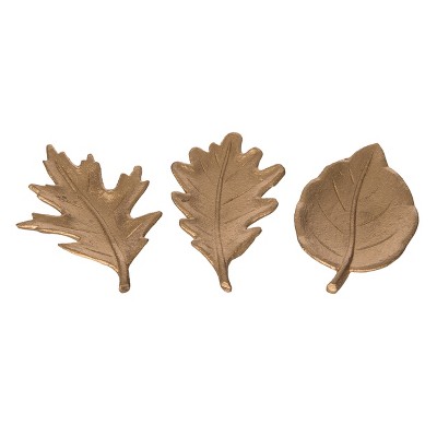 Transpac Metal Gold Leaf Decor Set of 3 Decorative Sculptures for Fall and Harvest Indoor Use Tabletop Decoration Gift Giving and Hostess Gifts Spot
