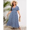 BLUEMING Summer Maxi Dress for Plus Size Women Tie Wasit Surplice Dress Flutter Sleeve A-Line Dress - 3 of 4