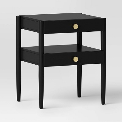 2 Drawer Nightstand Charcoal Gray - Threshold™: Wood Bedside Table, Gold-Tone Knobs, Square Shape