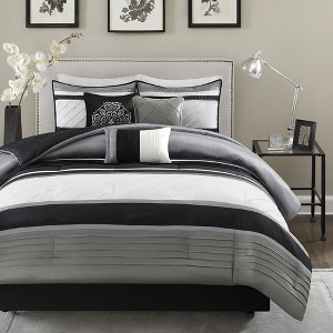 7Pcs Comforter Set, Solid Bedding Set, Microfiber Bed Comforter - 1 of 4