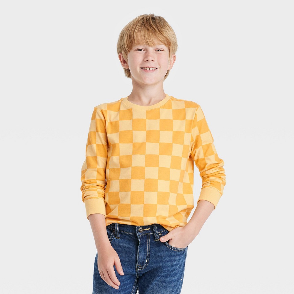 Boys' Long Sleeve Checkerboard Print T-Shirt - Cat & Jack Yellow L