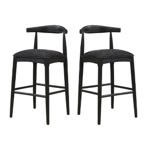 QingMoon Wooden Bar Stools Set of 2, Pebble Fabric Counter Height Chairs with Footrest and Contoured Back for Kitchen Island and Dining Room - 1 of 4