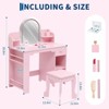 Kids Vanity Desk with Mirror, Makeup Vanity Table with Stool, Bookshelf, Drawer & Shelves, Wood Princess Dressing Table for Girls Bedroom,Playroom - 2 of 4