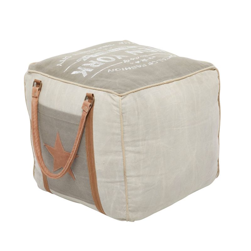 Rustic Leather and Canvas Foot Stool Ottoman - Olivia & May, 6 of 15