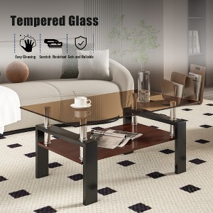 Mayeerty Rectangle Coffee Table, Tempered Glass Tabletop with MDF Layer, Modern Table for Living Room , Brown Glass - 1 of 4