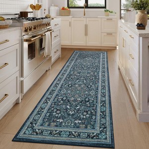 Washable Area Rug Vintage Medallion Floral Print Area Rug Non-Slip Low Pile Carpet for Dining Room Home Office - 1 of 4